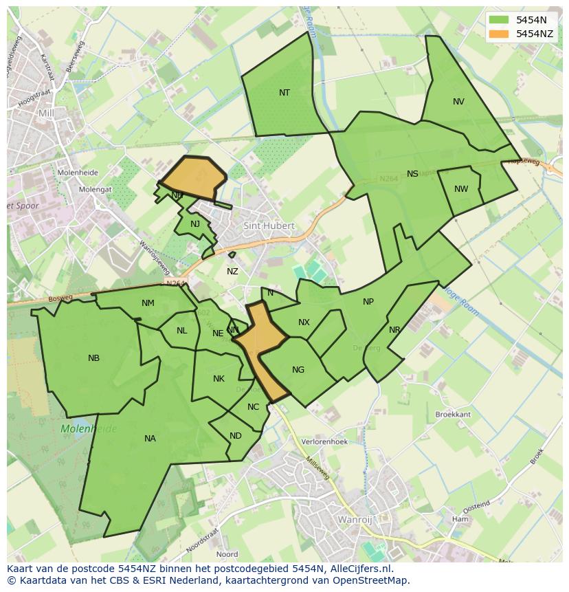 Afbeelding van het postcodegebied 5454 NZ op de kaart.
