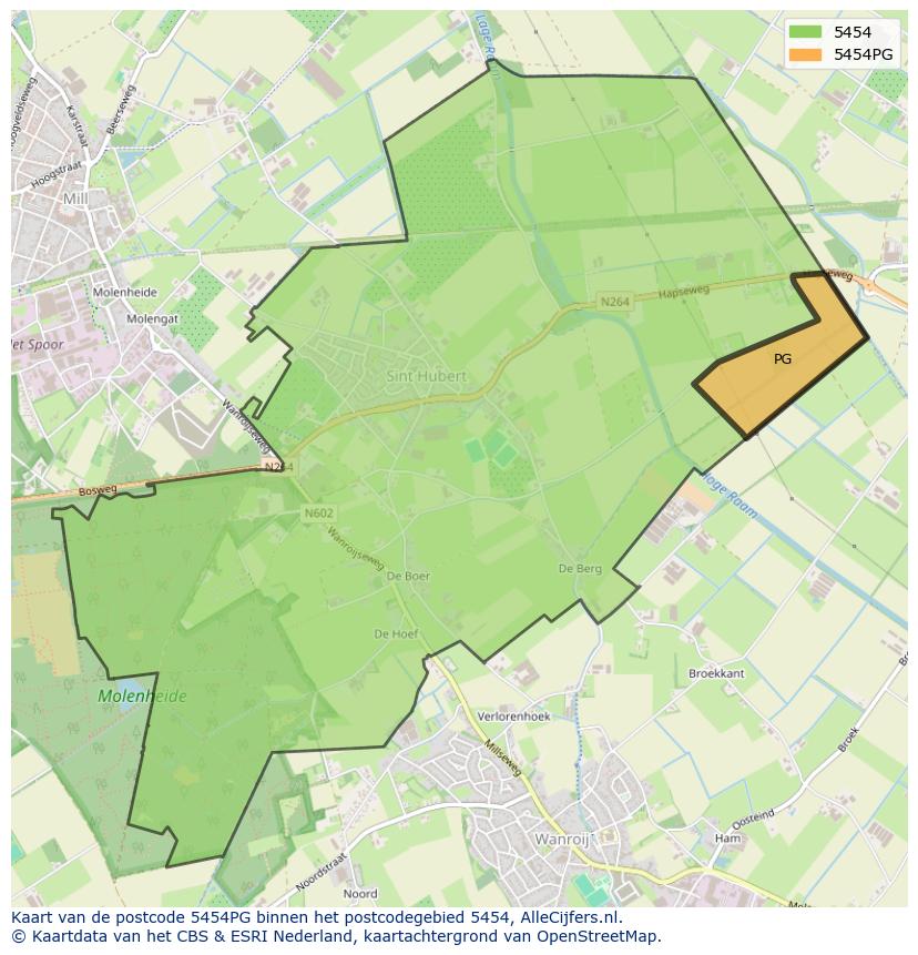 Afbeelding van het postcodegebied 5454 PG op de kaart.