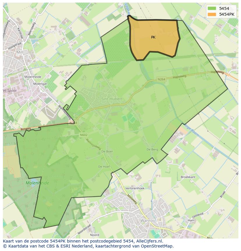 Afbeelding van het postcodegebied 5454 PK op de kaart.