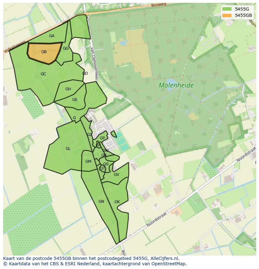Afbeelding van het postcodegebied 5455 GB op de kaart.
