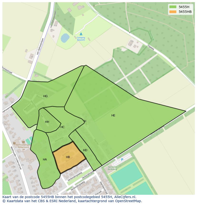 Afbeelding van het postcodegebied 5455 HB op de kaart.
