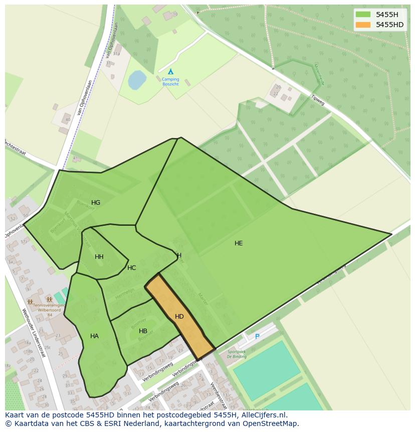 Afbeelding van het postcodegebied 5455 HD op de kaart.