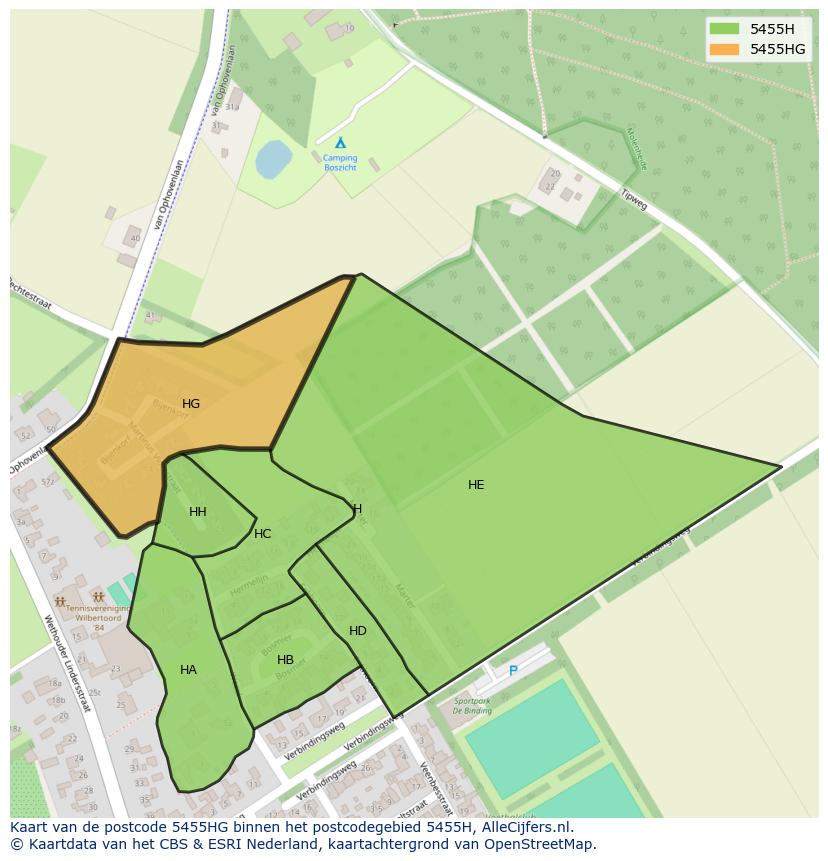 Afbeelding van het postcodegebied 5455 HG op de kaart.