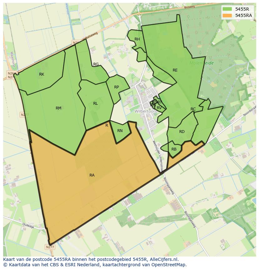 Afbeelding van het postcodegebied 5455 RA op de kaart.