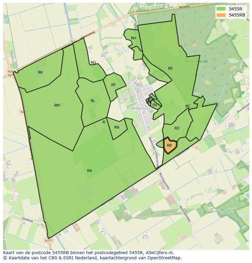 Afbeelding van het postcodegebied 5455 RB op de kaart.