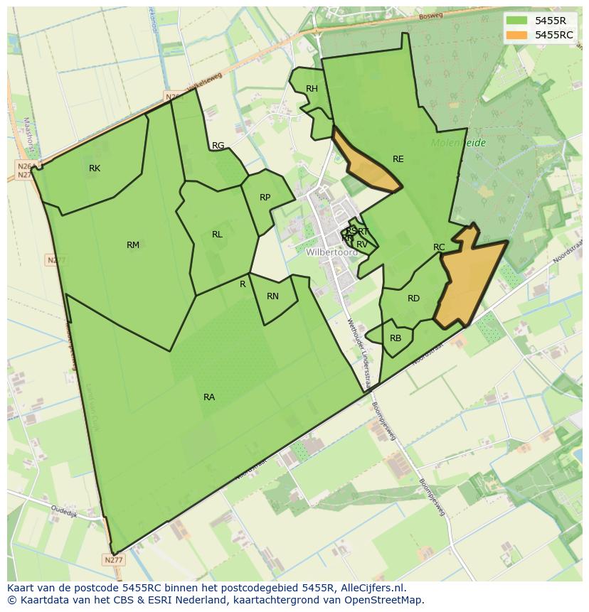 Afbeelding van het postcodegebied 5455 RC op de kaart.