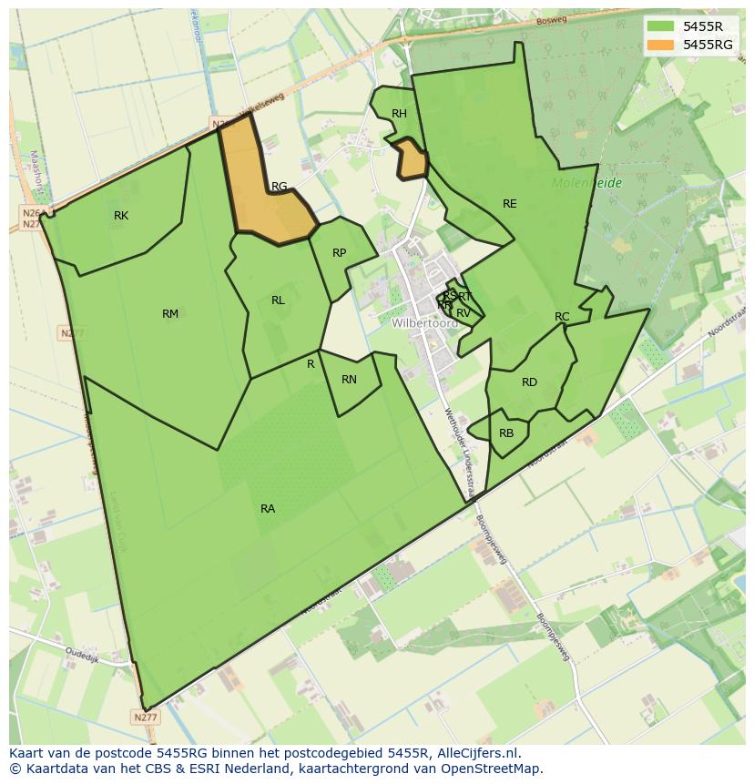Afbeelding van het postcodegebied 5455 RG op de kaart.