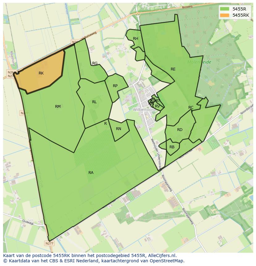 Afbeelding van het postcodegebied 5455 RK op de kaart.