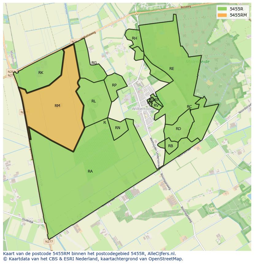 Afbeelding van het postcodegebied 5455 RM op de kaart.