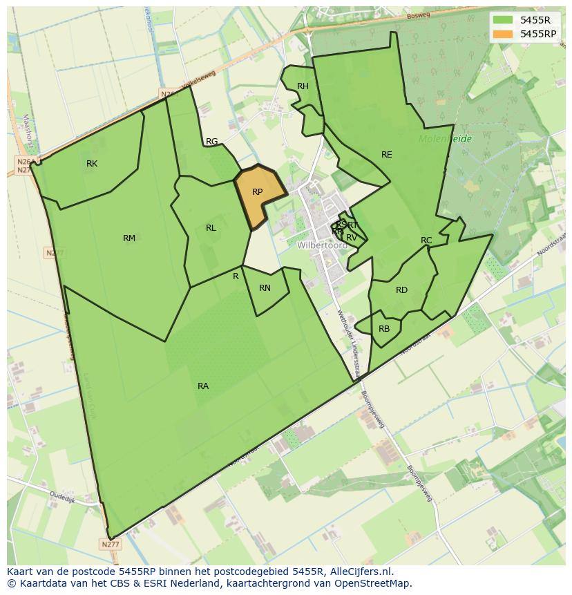 Afbeelding van het postcodegebied 5455 RP op de kaart.