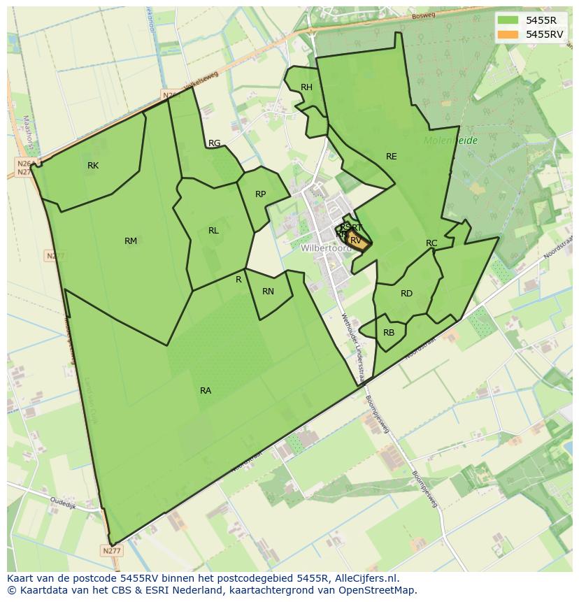 Afbeelding van het postcodegebied 5455 RV op de kaart.