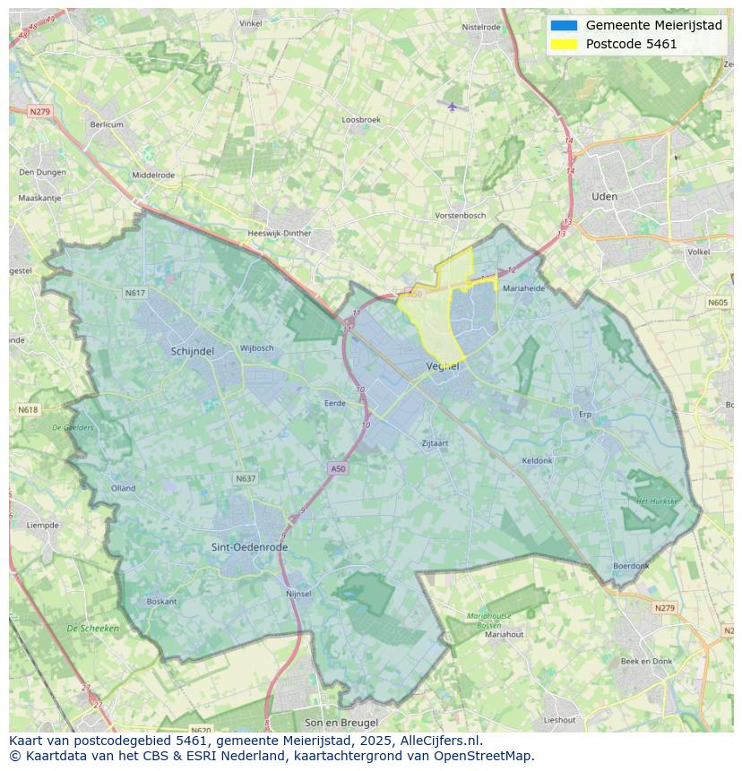 Afbeelding van het postcodegebied 5461 op de kaart.