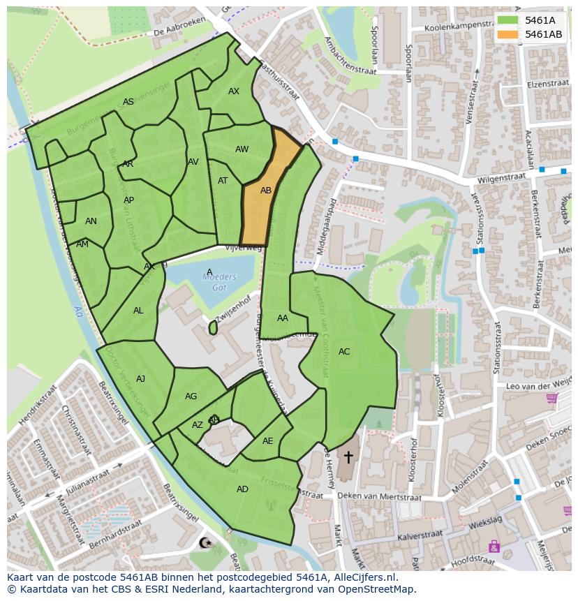 Afbeelding van het postcodegebied 5461 AB op de kaart.