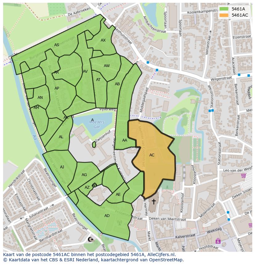 Afbeelding van het postcodegebied 5461 AC op de kaart.