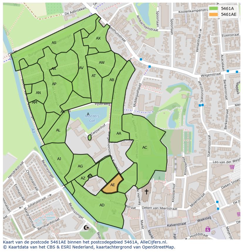 Afbeelding van het postcodegebied 5461 AE op de kaart.