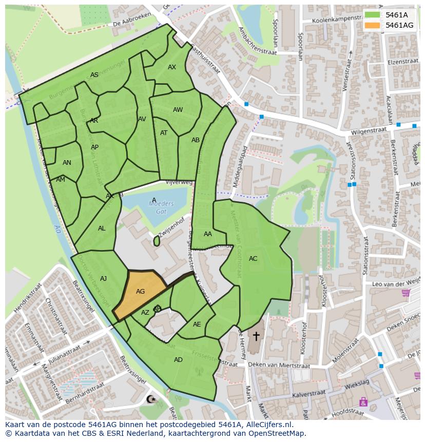 Afbeelding van het postcodegebied 5461 AG op de kaart.