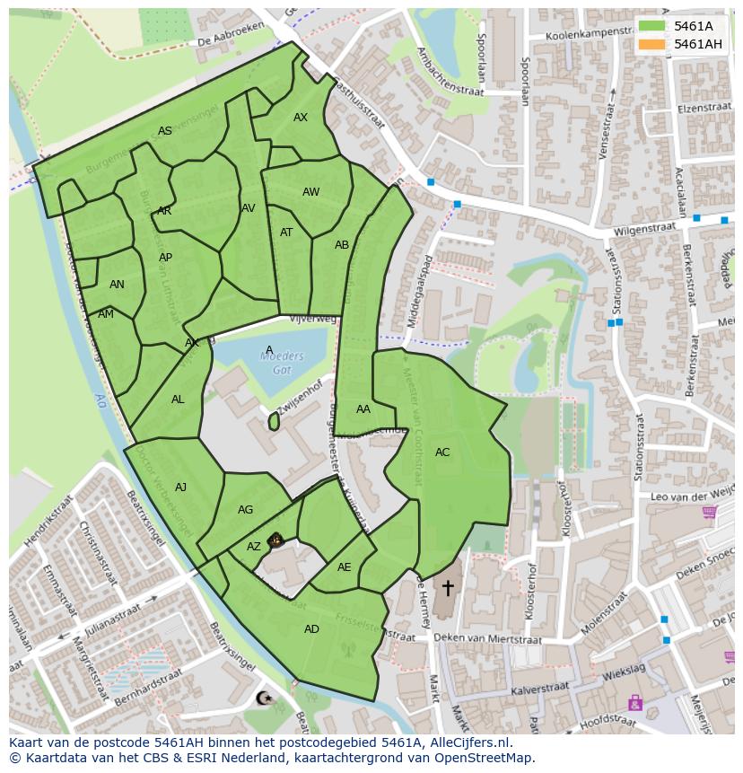 Afbeelding van het postcodegebied 5461 AH op de kaart.