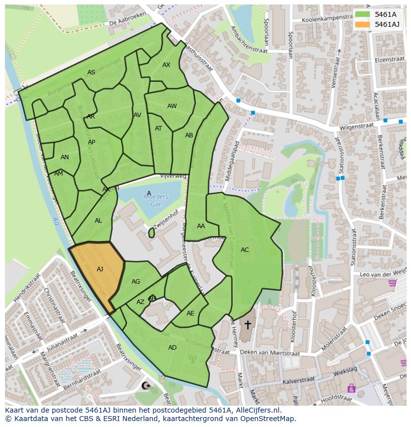 Afbeelding van het postcodegebied 5461 AJ op de kaart.