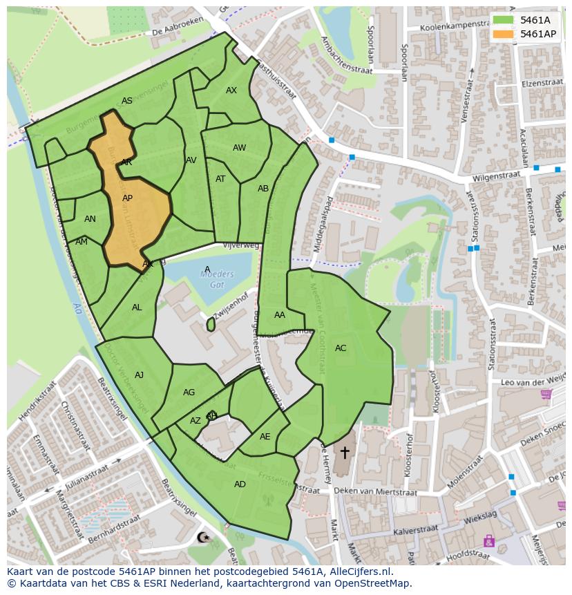 Afbeelding van het postcodegebied 5461 AP op de kaart.