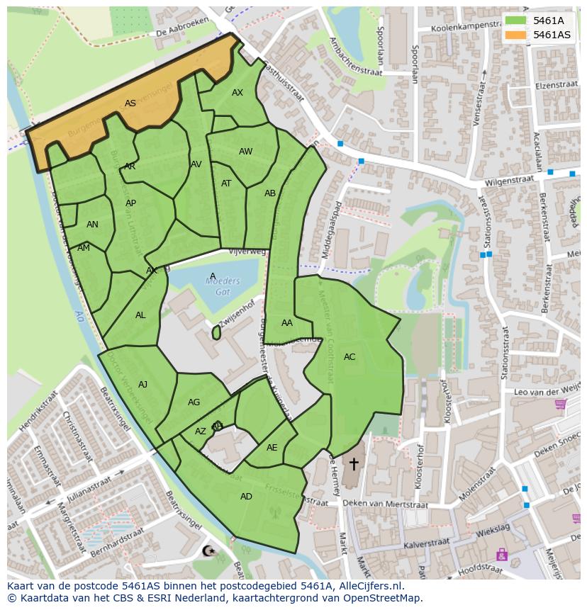 Afbeelding van het postcodegebied 5461 AS op de kaart.