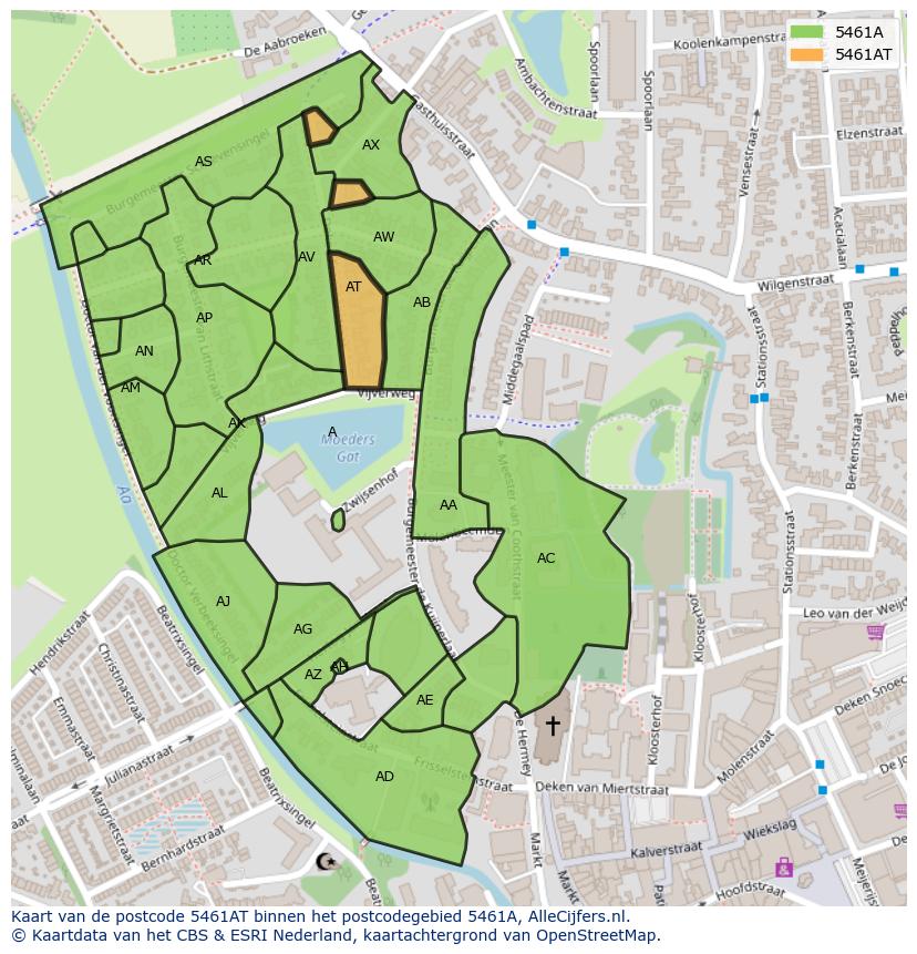 Afbeelding van het postcodegebied 5461 AT op de kaart.