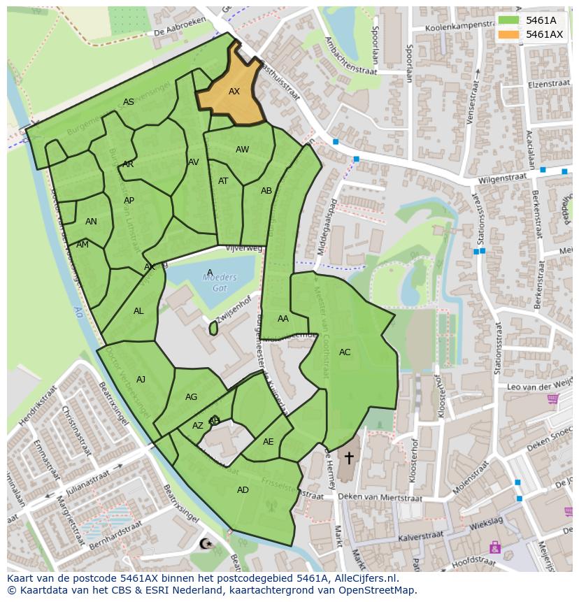 Afbeelding van het postcodegebied 5461 AX op de kaart.