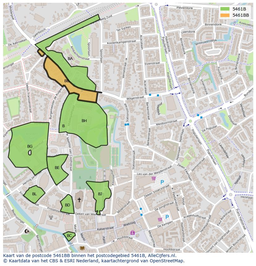 Afbeelding van het postcodegebied 5461 BB op de kaart.