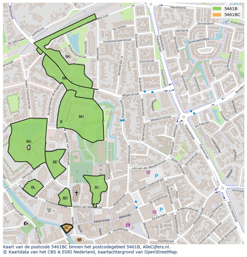 Afbeelding van het postcodegebied 5461 BC op de kaart.