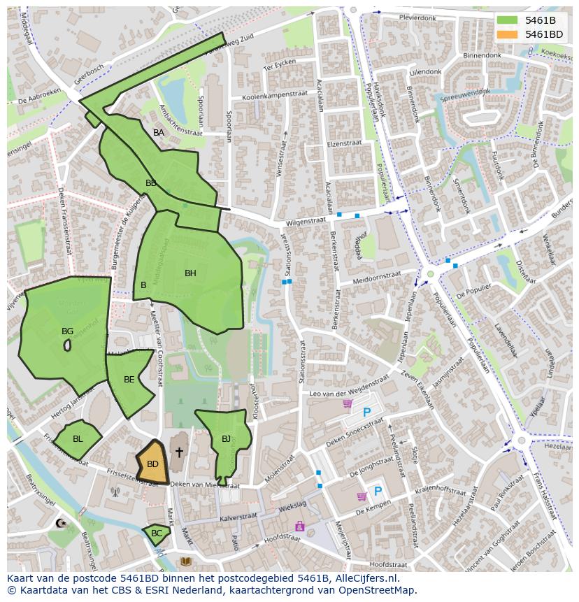 Afbeelding van het postcodegebied 5461 BD op de kaart.