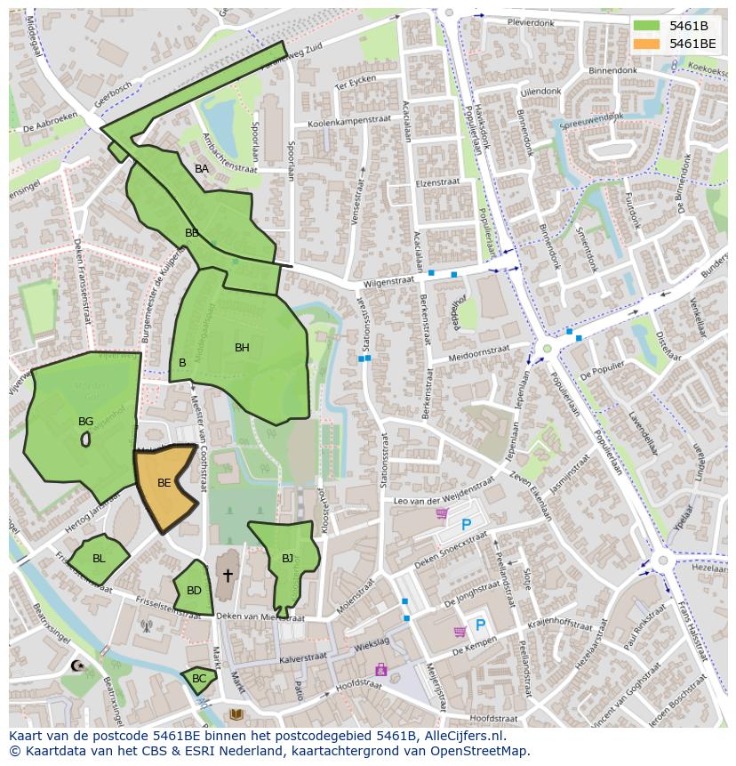 Afbeelding van het postcodegebied 5461 BE op de kaart.
