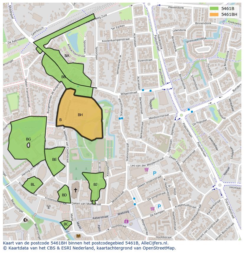 Afbeelding van het postcodegebied 5461 BH op de kaart.