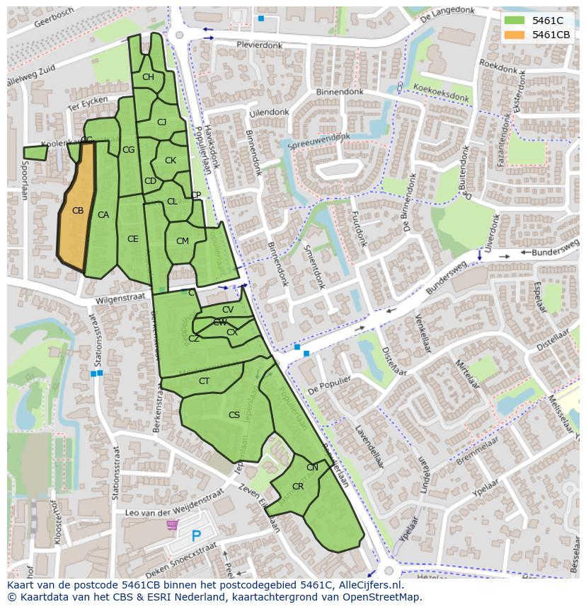 Afbeelding van het postcodegebied 5461 CB op de kaart.