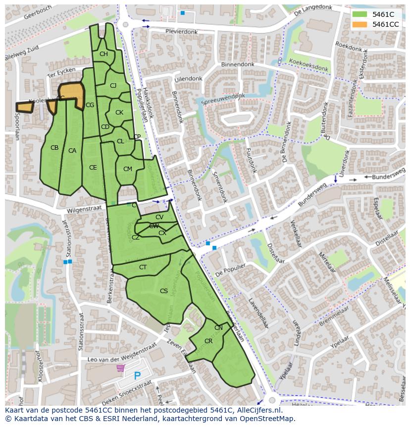 Afbeelding van het postcodegebied 5461 CC op de kaart.