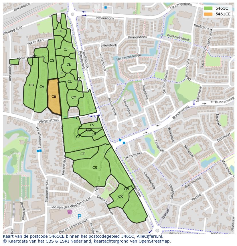 Afbeelding van het postcodegebied 5461 CE op de kaart.