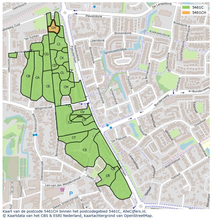 Afbeelding van het postcodegebied 5461 CH op de kaart.