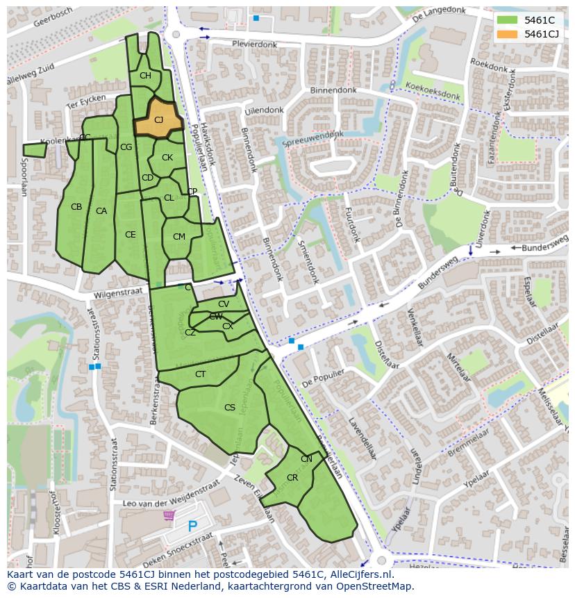 Afbeelding van het postcodegebied 5461 CJ op de kaart.