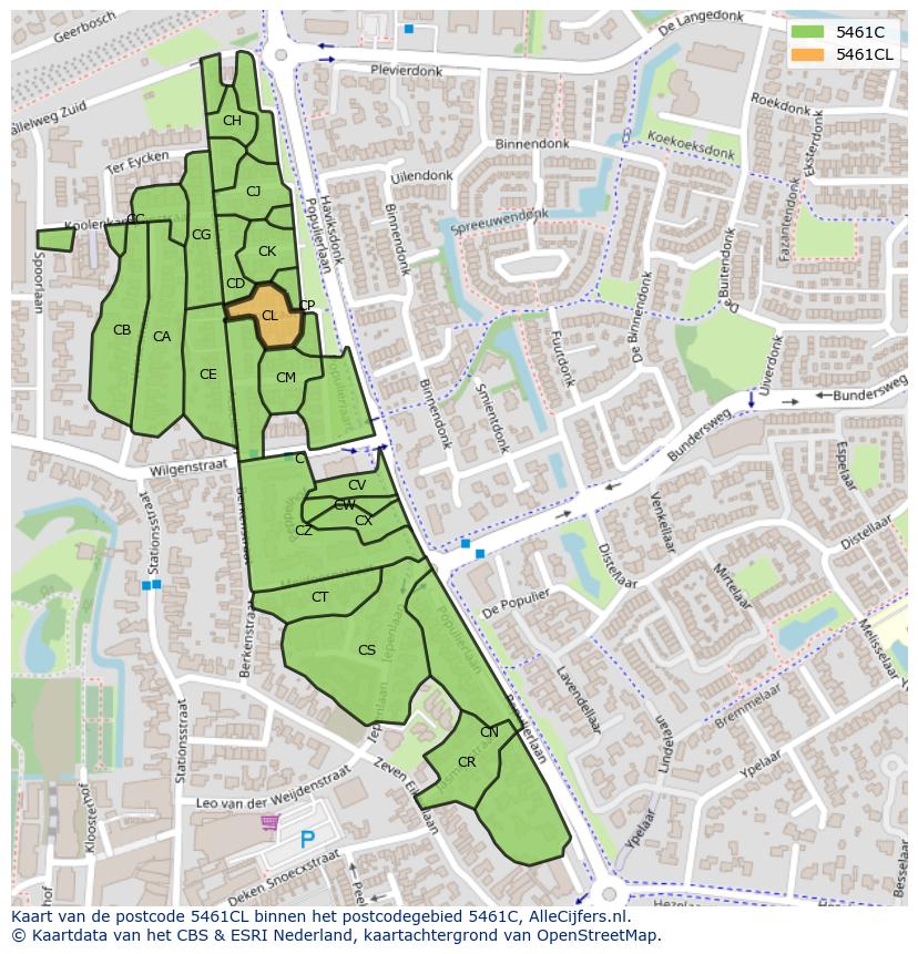 Afbeelding van het postcodegebied 5461 CL op de kaart.