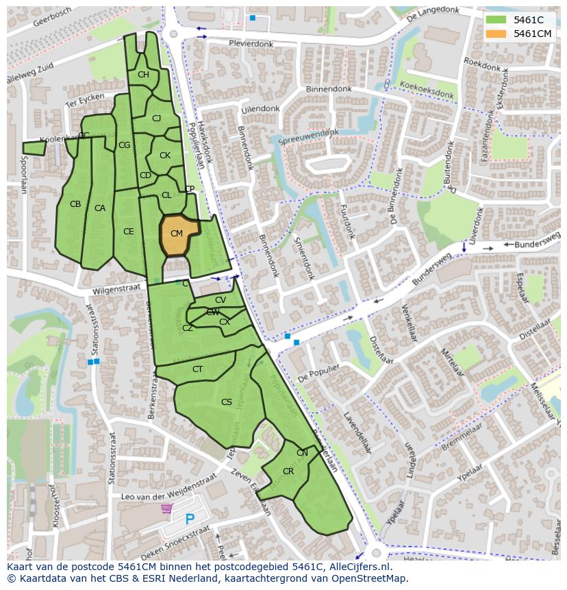 Afbeelding van het postcodegebied 5461 CM op de kaart.