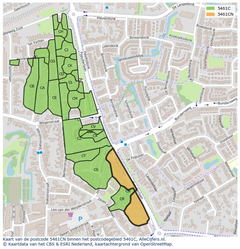 Afbeelding van het postcodegebied 5461 CN op de kaart.