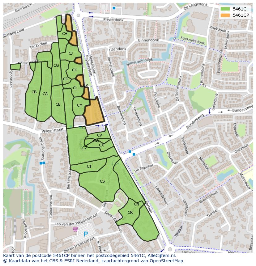 Afbeelding van het postcodegebied 5461 CP op de kaart.