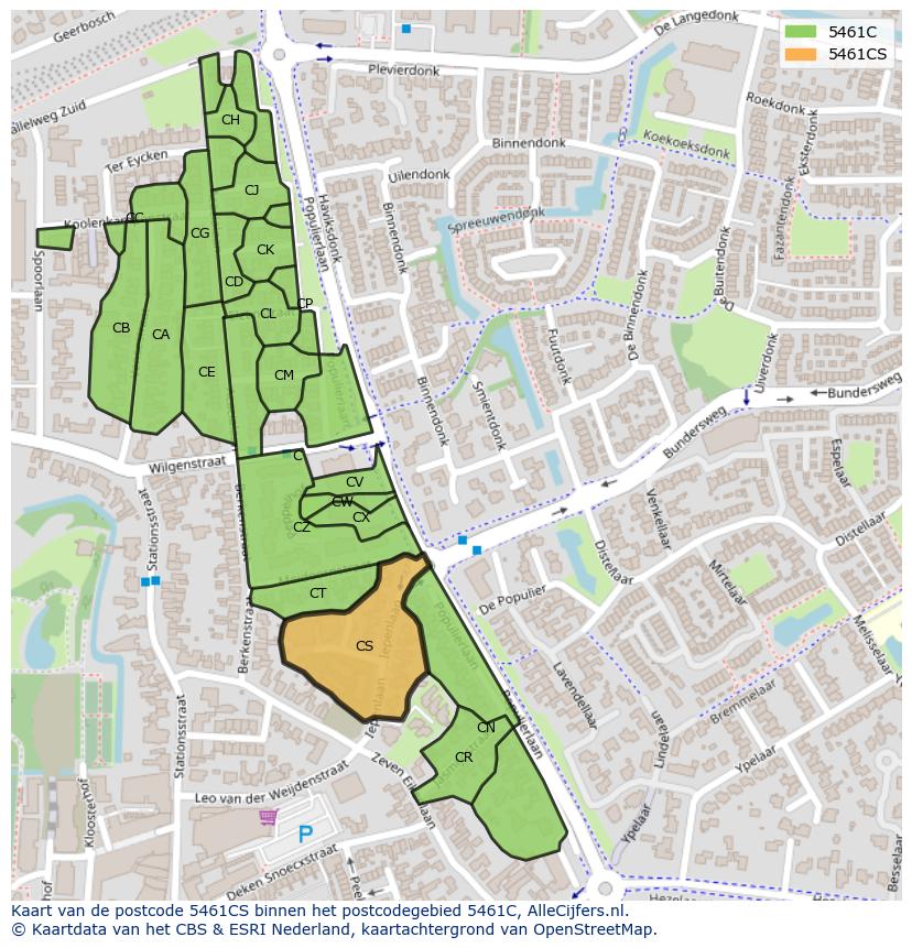 Afbeelding van het postcodegebied 5461 CS op de kaart.