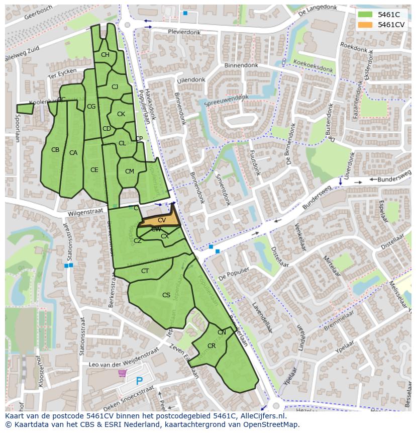 Afbeelding van het postcodegebied 5461 CV op de kaart.