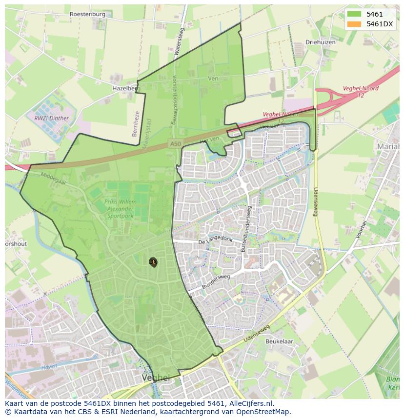 Afbeelding van het postcodegebied 5461 DX op de kaart.