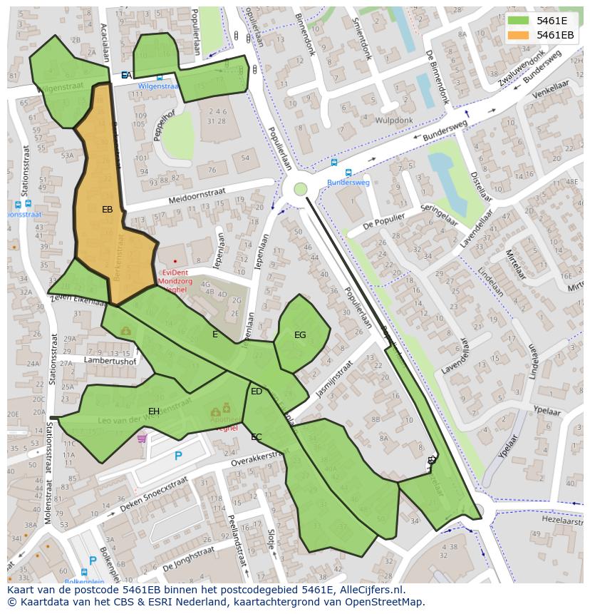 Afbeelding van het postcodegebied 5461 EB op de kaart.