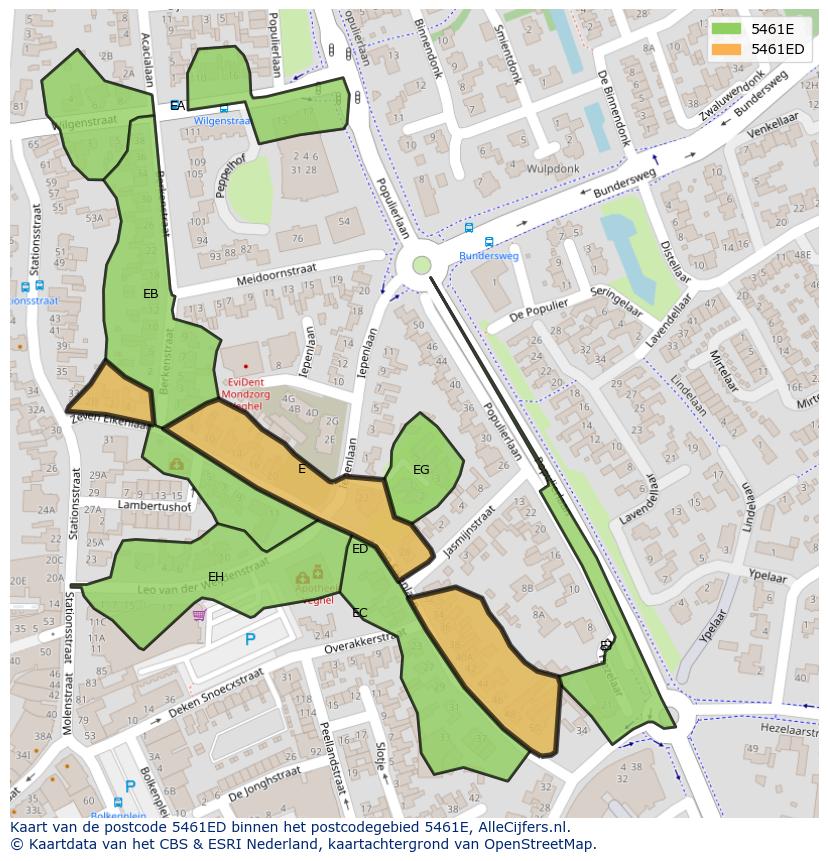 Afbeelding van het postcodegebied 5461 ED op de kaart.