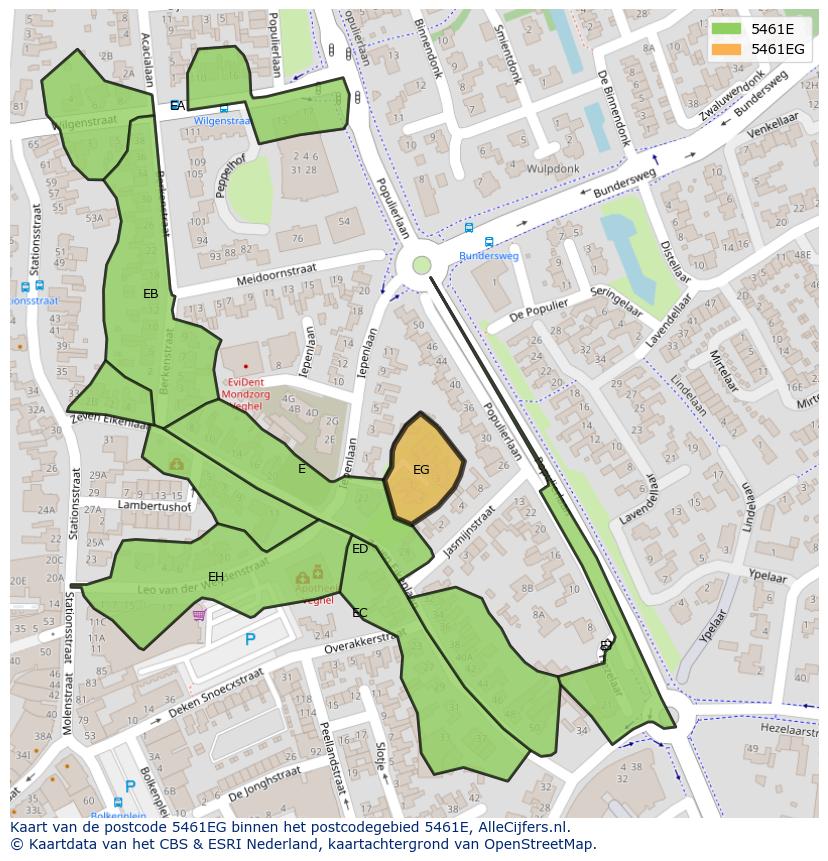 Afbeelding van het postcodegebied 5461 EG op de kaart.