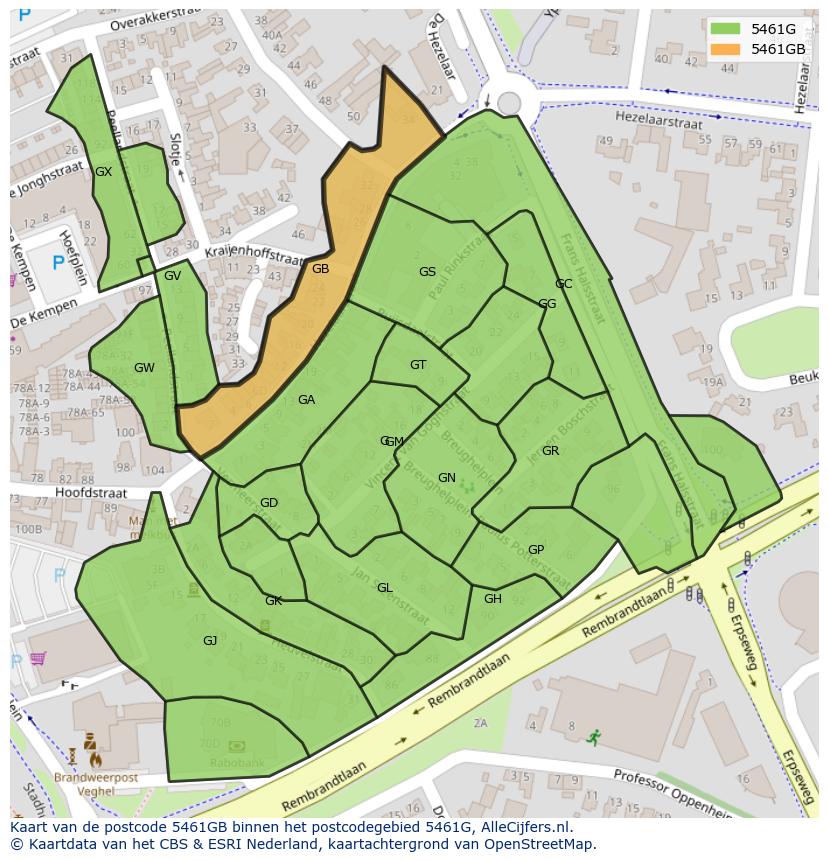 Afbeelding van het postcodegebied 5461 GB op de kaart.