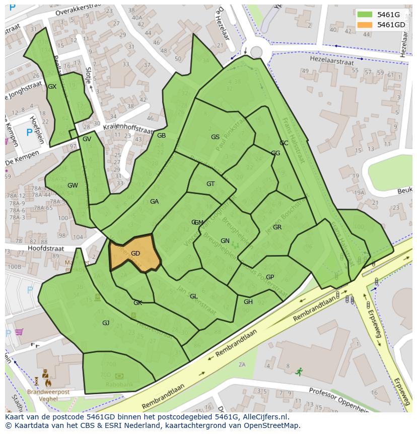 Afbeelding van het postcodegebied 5461 GD op de kaart.