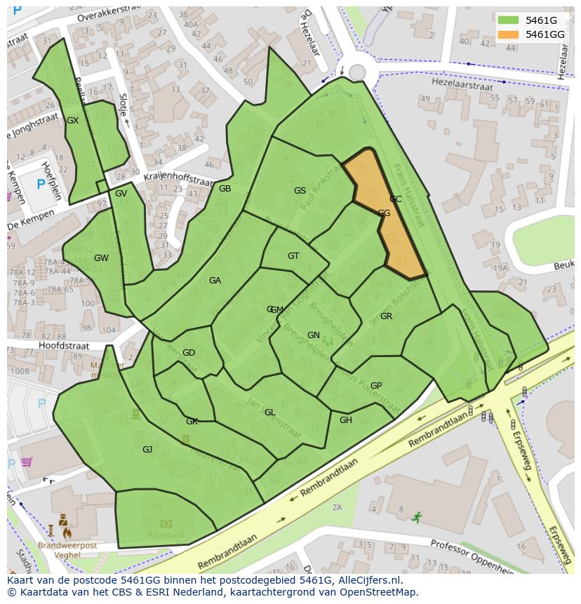 Afbeelding van het postcodegebied 5461 GG op de kaart.