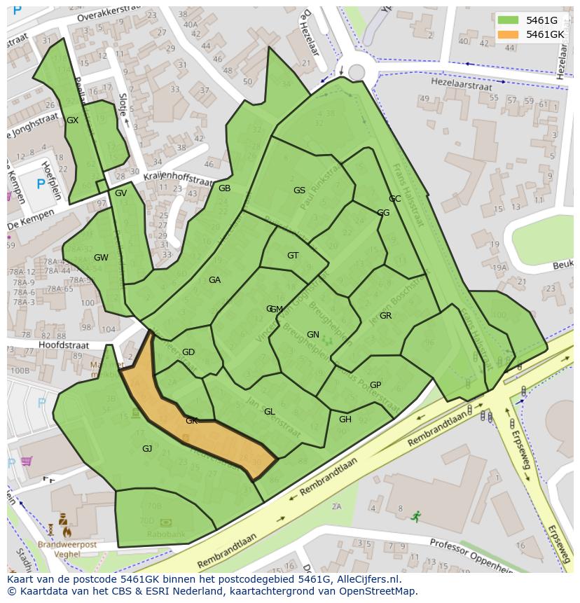 Afbeelding van het postcodegebied 5461 GK op de kaart.